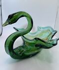 Sooner Swan Hand Blown Murano Swirl Art Swung Glass Bowl Mcm Green