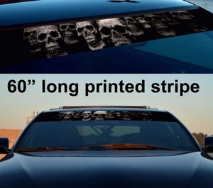 60" Skull Sun Strip Printed Windshield Graphics Car Truck Vinyl Sticker Decal - Picture 1 of 2
