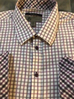 Jhane Barnes Slim Fit Mens Sz 2XL Purple Checks Button Front Cotton L/S Shirt - Image 1 of 4