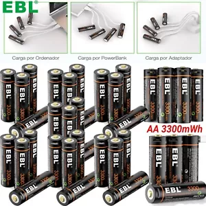 EBL USB Rechargeable AA Batteries 1.5V Lithium Batteries 3300mWh w USB Cable lot - Picture 1 of 24