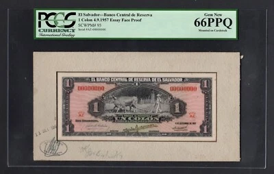 El Salvador Face Essay One Colones 4-9-1957 P93 Proof Uncirculated Grade 66 - Image 1 of 2