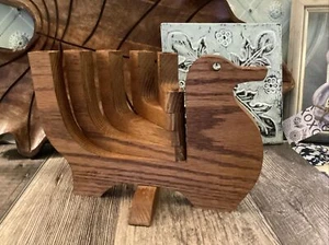 Candela vintage MCM danese stile moderno legno menorah uccellino pieghevole - Foto 1 di 8