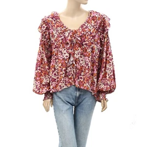 Love The Label Anthropologie Charisma Buttondown Top Printed Ruffle S New 260329 - Picture 1 of 5