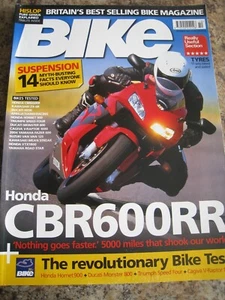 BIKE OCT 2003 CAGIVA V-RAPTOR HONDA TRIUMPH SPEED FOUR HONDA VTX1800 KAWASAKI - Picture 1 of 3