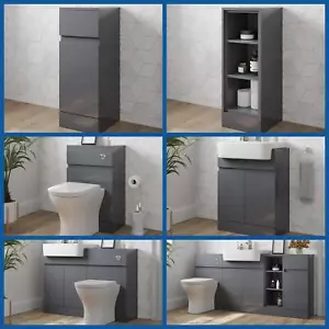 Bathroom Vanity Toilet Storage Combination Unit Semi Recessed Basin Grey Gloss - Picture 1 of 57