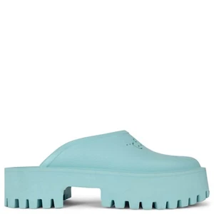 70921 auth GUCCI blue rubber ELEA GG PERFORATED PLATFORM CLOGS Flats Shoes 42 - Picture 1 of 10