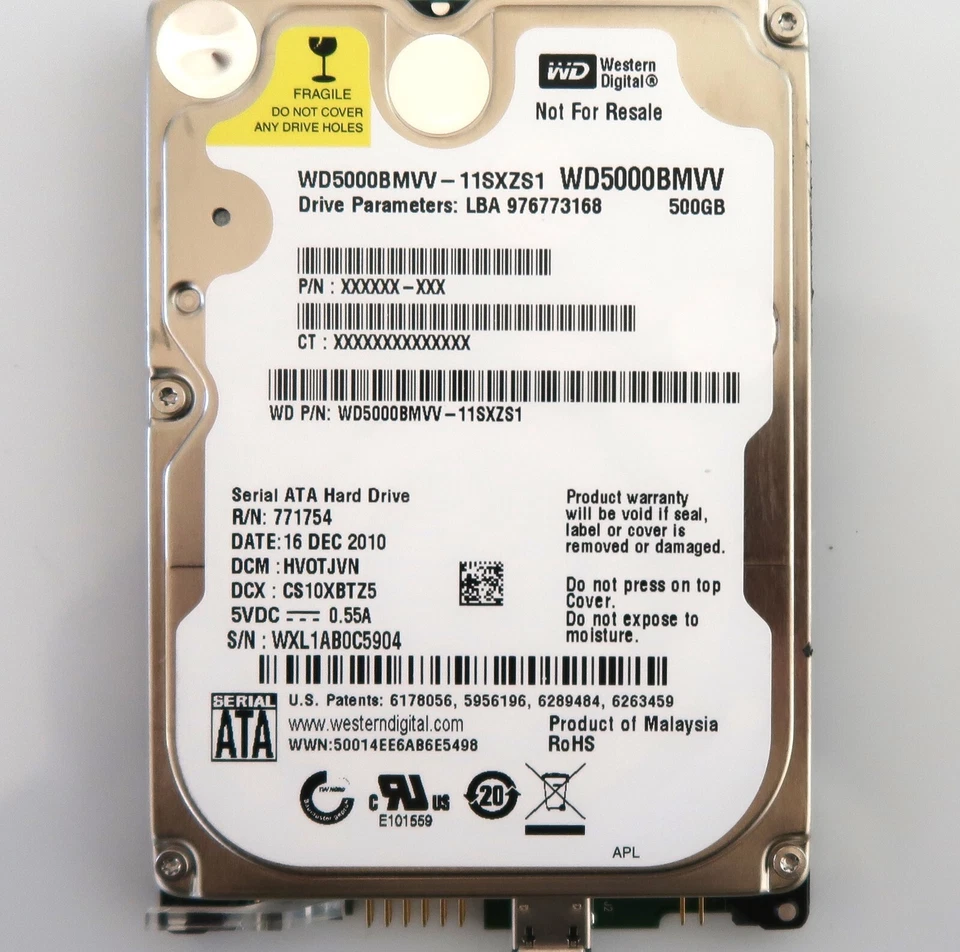 Western Digital WD5000BMVV-11SXZS1 HV0TJVN (WXL1) Malaysia 500gb USB DEC/2010 - Image 1 of 1