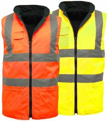 HI VIS VISIBILITY BODYWARMER FLEECE REVERSIBLE | REVERSE NAVY FLEECE - Image 1 of 4