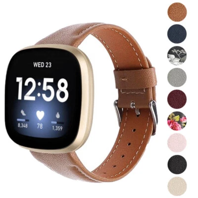 StrapsCo Smooth Leather High Quality Band Strap w/ Stitching for Fitbit Versa 4