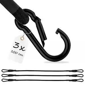 3x Spanngummi mit Karabiner 100cm in Schwarz Latex Spanngurte Gepäckspanner - Bild 1 von 8