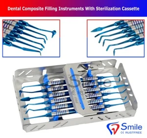 Dental Composite Filling Instruments Blue Titanium With Free Sterilization Tray - Picture 1 of 9