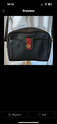 Bolso Bandolera Gucci Vintage Años 80 Negro Lona/Cuero con Raya Web. Foto 1 de 4