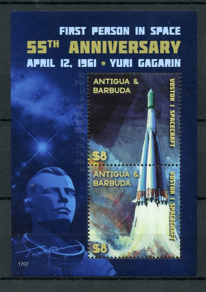 Antigua & Barbuda 2017 MNH Yuri Gagarin 1st Person Space 55th Ann 2v S/S Stamps - Image 1 of 1