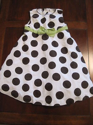 Boutique Peaches n Cream Girls Brown Polka Dot Lined Cotton Dressy Dress 4T EUC - Image 1 of 4