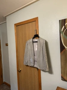 Blazer Zara Nuevo con Etiquetas XS Plateado con Lentejuelas Frente Abierto Capa - Imagen 1 de 3