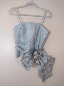 JS Collections brocade lace blue SPAGHETTI STRAP BONING belted DRESSY Top SZ 4 - Picture 1 of 8