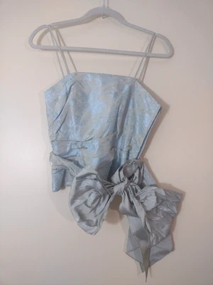 JS Collections Brocado Encaje Azul CORREA DE ESPAGUETI DESHUESADO Cinturón VESTIDO Top TALLA 4 Foto 1 de 4