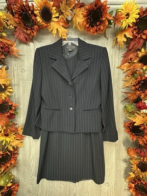 Dress Suit Set | Jacket & Dress Size 10P - Women’s 2PC Career Navy Pin Striped - Image 1 of 4