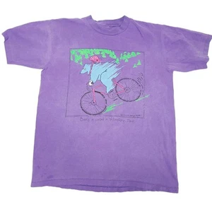 Vtg 90s Purple Single Stitch T Shirt Yellowstone National Park Bear Bike Graphic - Picture 1 of 10