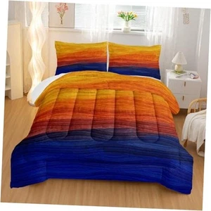 Geometric Splicing Comforter Sets Size,Orange and Blue King Yellow Blue - Picture 1 of 7