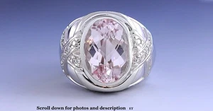 Stunning 5.5CT Pink Blush Morganite 14K White Gold Gemstone Ring - Picture 1 of 6