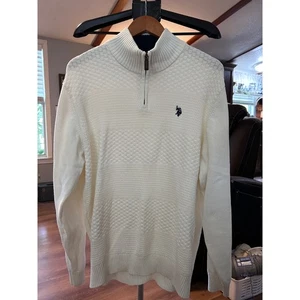 U.S. Polo Assn. Suéter suéter tejido texturizado XL con cremallera en cuarto crema para hombre - Imagen 1 de 6