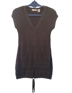 Y2K DKNY Jeans V Neck Sleeveless Sweater Tunic Knit Cotton Pockets Womens Small - Imagen 1 de 13
