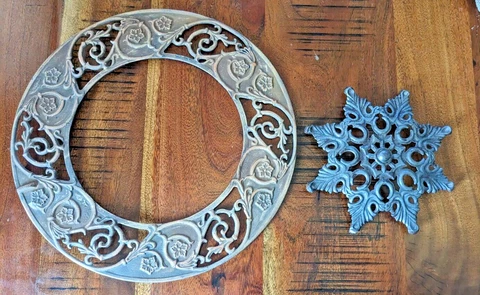 Antique Ornate Floor Register Heat Vent Grate Adams Co. 1897 Star Flower Round Cover
