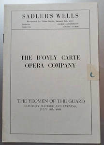 1953 D`Oyly Carte programme Gilbert & Sullivan Yeomen Sadler`s Wells Theatre - Foto 1 di 5