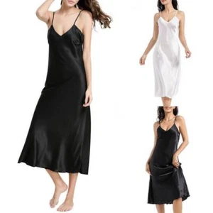 Women Sexy Lingerie Satin Silk Nightdress Pajamas Cami Dress Sleepwear Nightgown - Picture 1 of 30