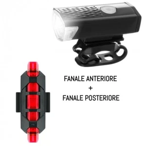 KIT LUCI LUCE FARO A LED BICI BICICLETTA ANTERIORE + POSTERIORE RICARICABILE - Imagen 1 de 12