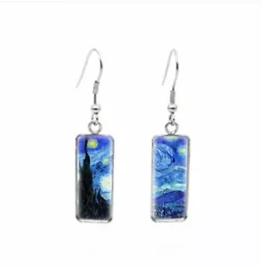 BRAND NEW DANGLE GLASS STARRY SKY EARRINGS ALLOY METAL ABOUT 1 INCH LONG #2531 - Picture 1 of 1