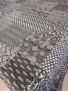 Hand Block Print Twin Patchwork Kantha Quilt Cotton Bedcover Handmade Bedspread - Picture 1 of 15