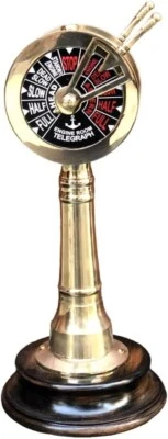 Brass Nautical 12" Ship's Engine Order Telegraph w/Wooden Base - Image 1 of 4