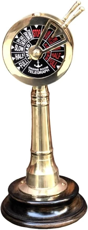 Brass Nautical 12" Ship's Engine Order Telegraph w/Wooden Base - Image 1 of 4