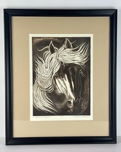 Vtg Etching Horse Head Spirit Stallion Signed Wall Art 20in - Picture 1 of 17