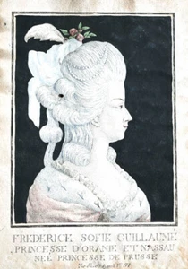c1780 Wilhelmine of Prussia Orange-Nassau colored copperplate engraving by Bonet - Picture 1 of 1
