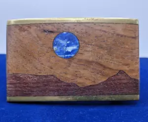 Inlay Buckle Wood Stone Brass Desert Moon Cuba New Mexico Kenneth Reid Style - Picture 1 of 7