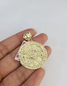 Real 14k Gold Charm Pendant Aztec Mayan Calendar Round Style 14kt - Picture 1 of 5