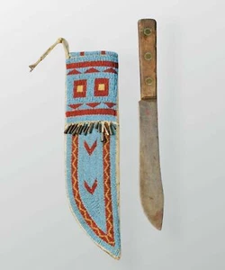 Cubierta de cuchillo nativo americano estilo sioux cuchillo de cuero con cuentas indio S818 - Imagen 1 de 3