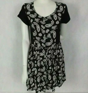 Evil Twin Dress Black Size S 8 10 White Paisley Button Front Pockets Full Skirt - Picture 1 of 12