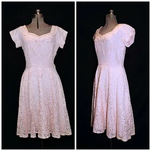 Vestido De Colección Años 60 Rubor Rosa Encaje Fiesta Baile de graduación Detalle Lentejuelas y Cuentas Metal Cremallera MED - Imagen 1 de 12