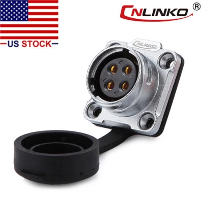 4 Pin Power Circular Connector Female Socket Outdoor Waterproof IP67 Metal Case - Image 1 of 4