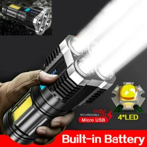 Super Bright LED Work Torch USB Rechargeable Camping Tactical Flashlight lamp - Picture 1 of 12