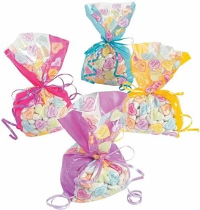 24 VALENTINE'S DAY Party CELLO Cellophane Goody Treat Conversation Heart Bags - Picture 1 of 1