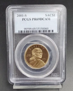 Moneda de dólar de latón nativo Sacagawea 2001 S NGC PF69 DCam #0060 - Imagen 1 de 2