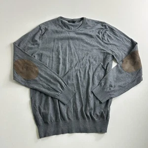 Women’s Massimo Dutti Gray Crewneck Sweater Cotton Silk Cashmere L Elbow Patch - Picture 1 of 10