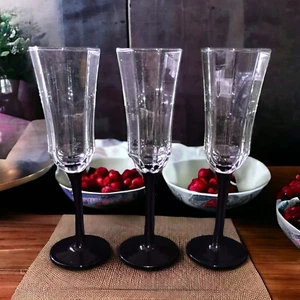 3 Luminarc Octime Champagne Flutes Black Glass Stem Glasses France Set Arcoroc - Picture 1 of 18