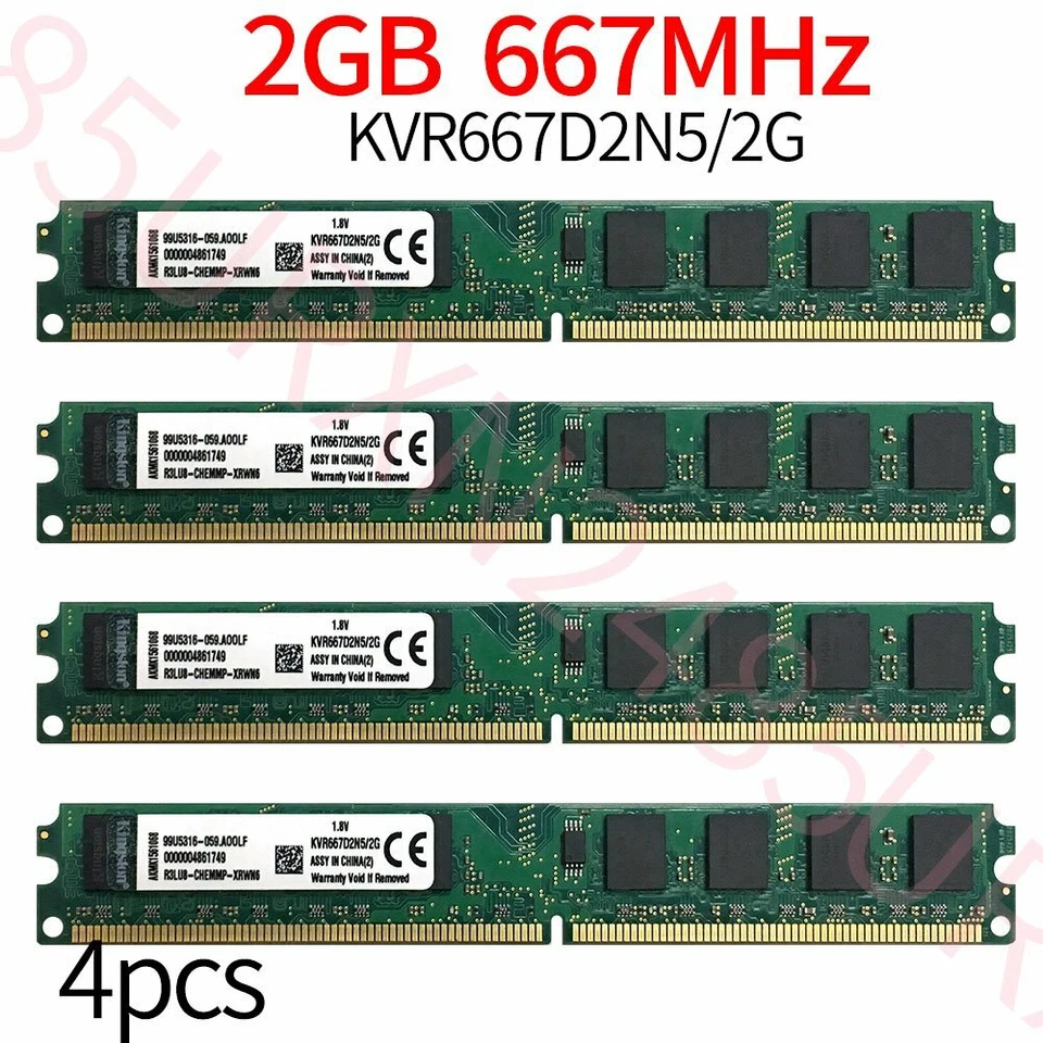 Kingston 8GB 4x 2GB DDR2 667Mhz PC2-5300 KVR667D2N5/2G Desktop Memory SDRAM BT - Image 1 of 4