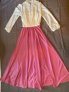 Vintage 1920s pink white Long sleeve sheer camisole long dress size S 57 in long - Picture 1 of 18